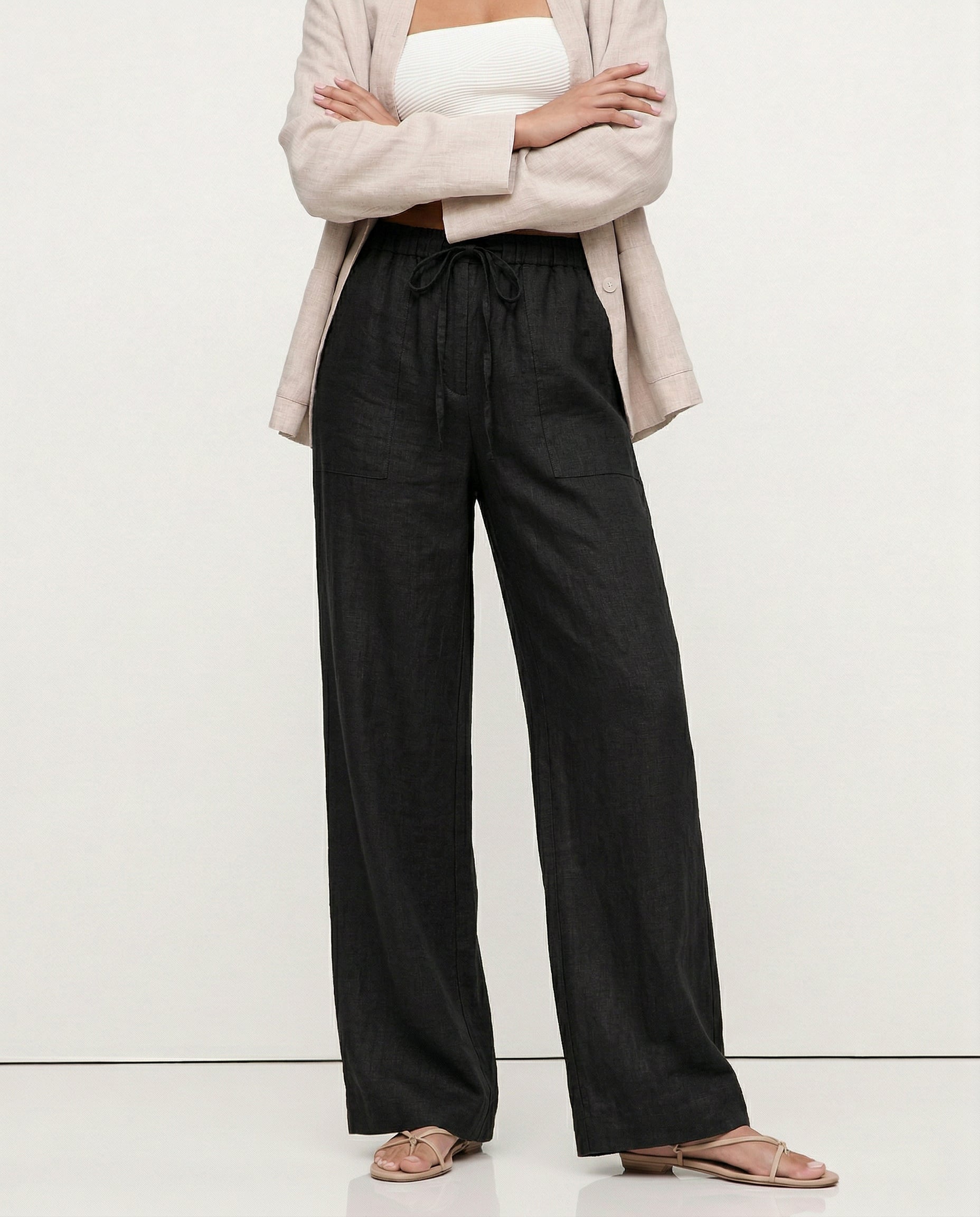 Relaxed Straight Leg Drawstring Pants for Women Over 45