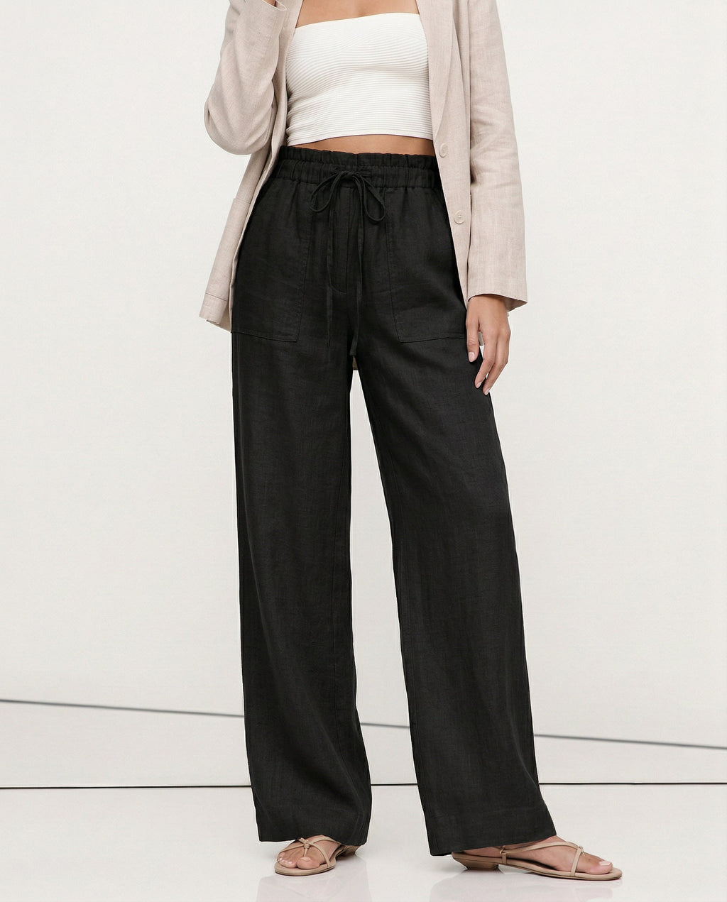 Relaxed Straight Leg Drawstring Pants for Women Over 45