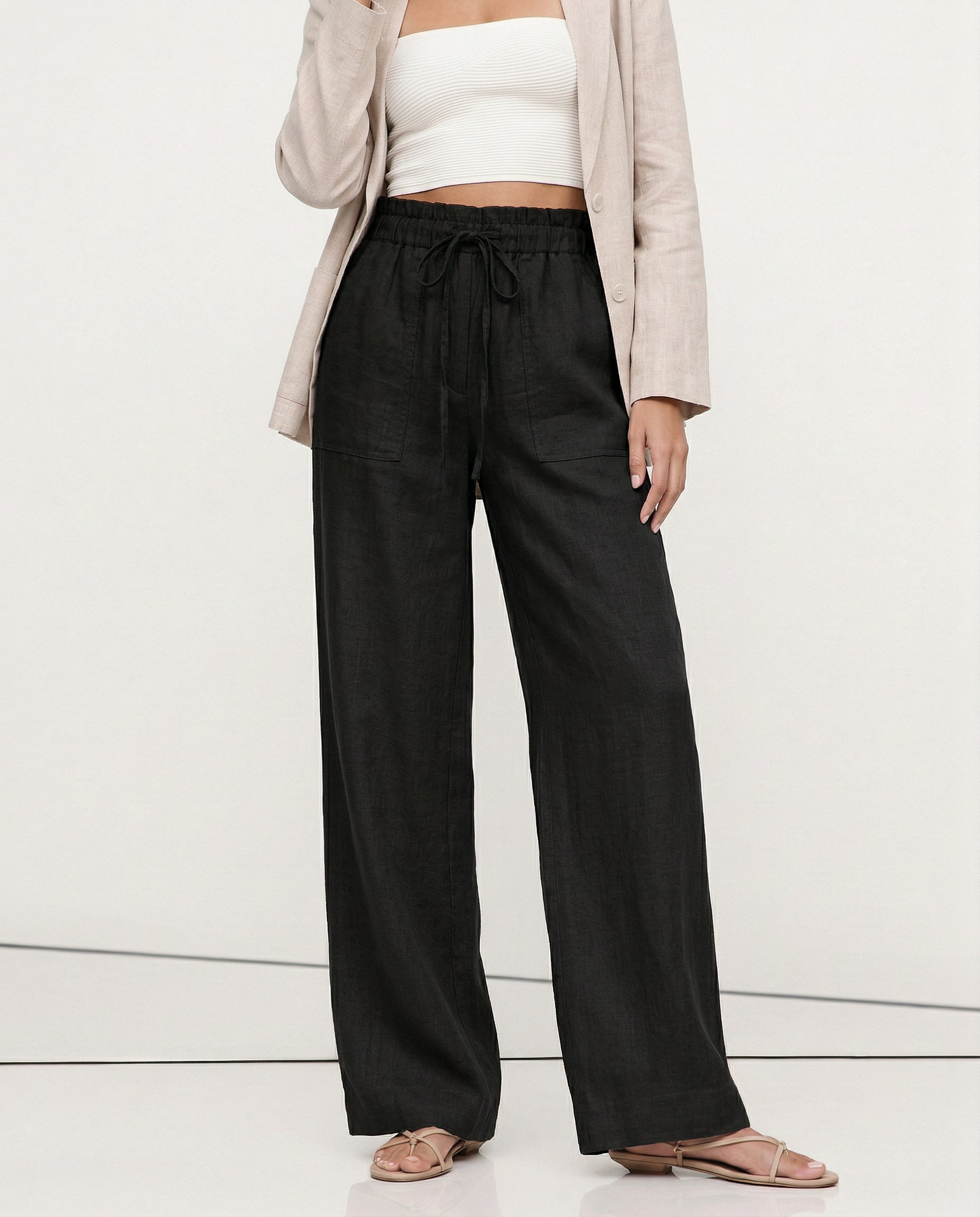 Relaxed Straight Leg Drawstring Pants for Women Over 45