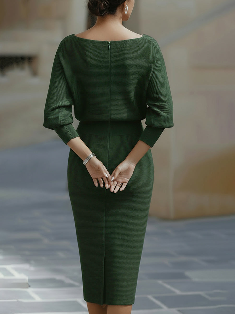 Elegant Draped Batwing Midi Dress for Effortless Everyday Style
