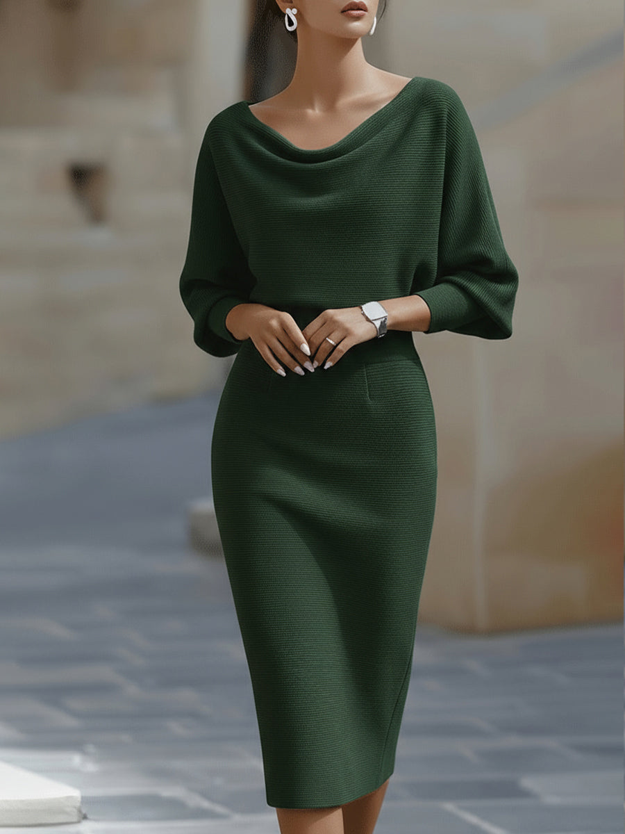 Elegant Draped Batwing Midi Dress for Effortless Everyday Style