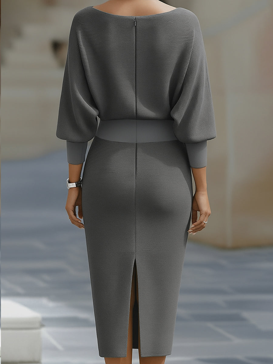 Elegant Draped Batwing Midi Dress for Effortless Everyday Style
