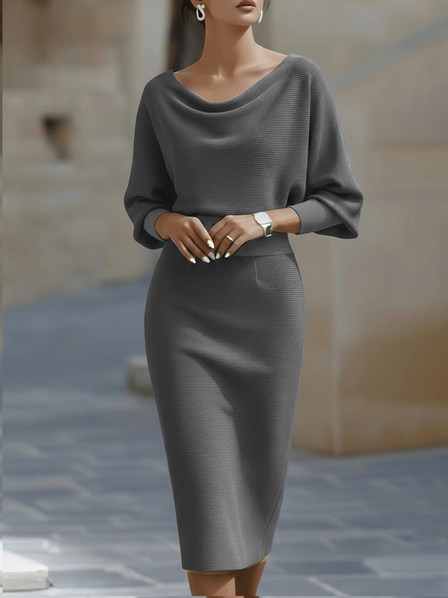 Elegant Draped Batwing Midi Dress for Effortless Everyday Style