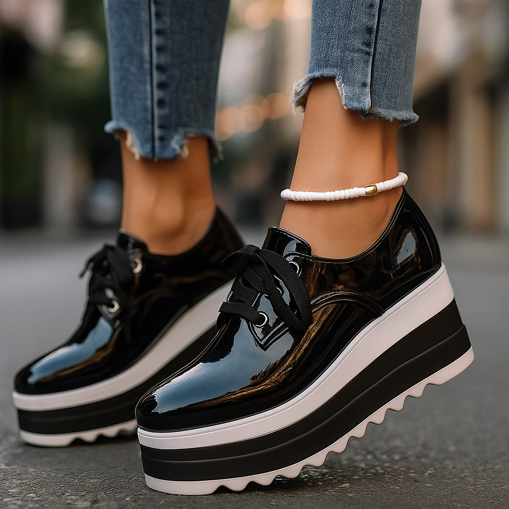 Lace-Up Orthopedic Stacked Platform Heels for All-Day Comfort