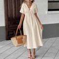 Elegant V-Neck Midi Dress with Flattering High-Waist Silhouette