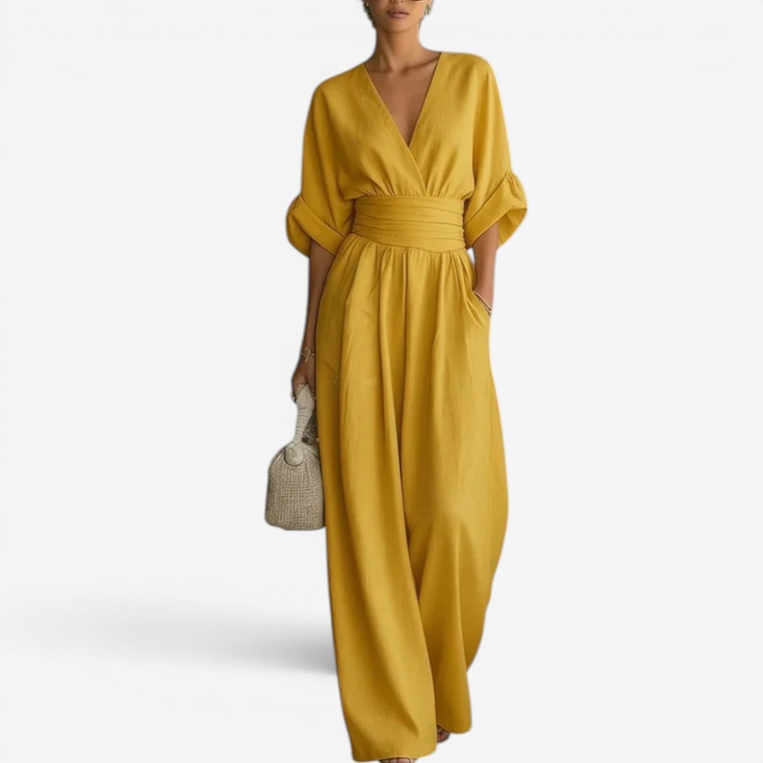 Elegant Cinched Waist Flowy Jumpsuit for Effortless Style