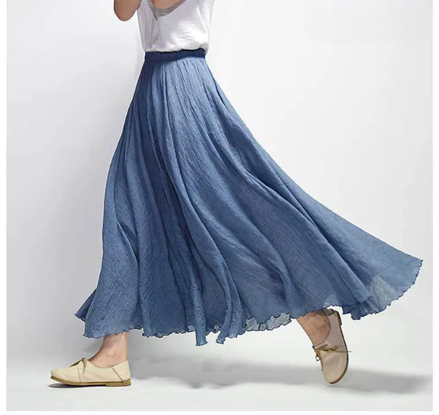 Flowy A-Line Linen Skirt with High-Rise Gathered Waist
