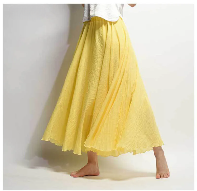 Flowy A-Line Linen Skirt with High-Rise Gathered Waist