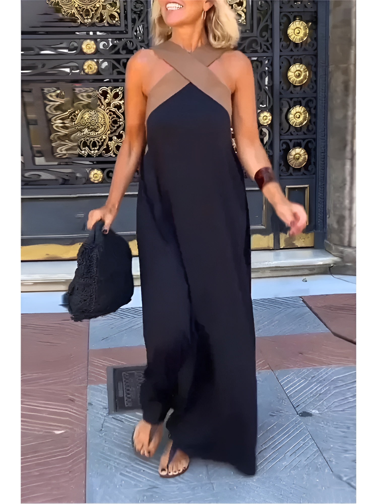Crossed Neckline Flowy Shoulder Dress for Warm Days
