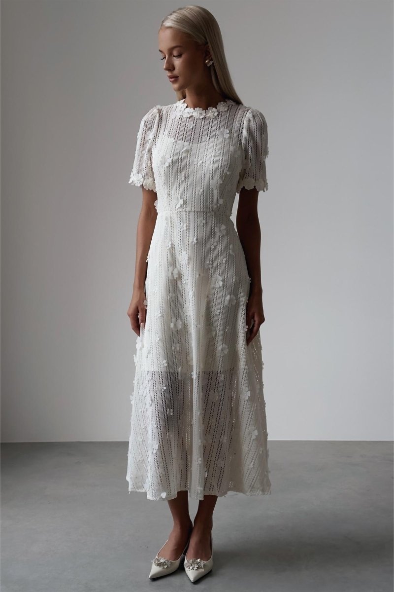 Mónica | Midi Knit Dress With Lace Embroidery