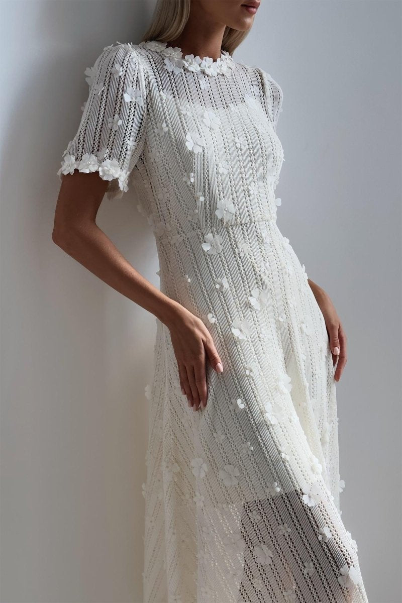 Mónica | Midi Knit Dress With Lace Embroidery