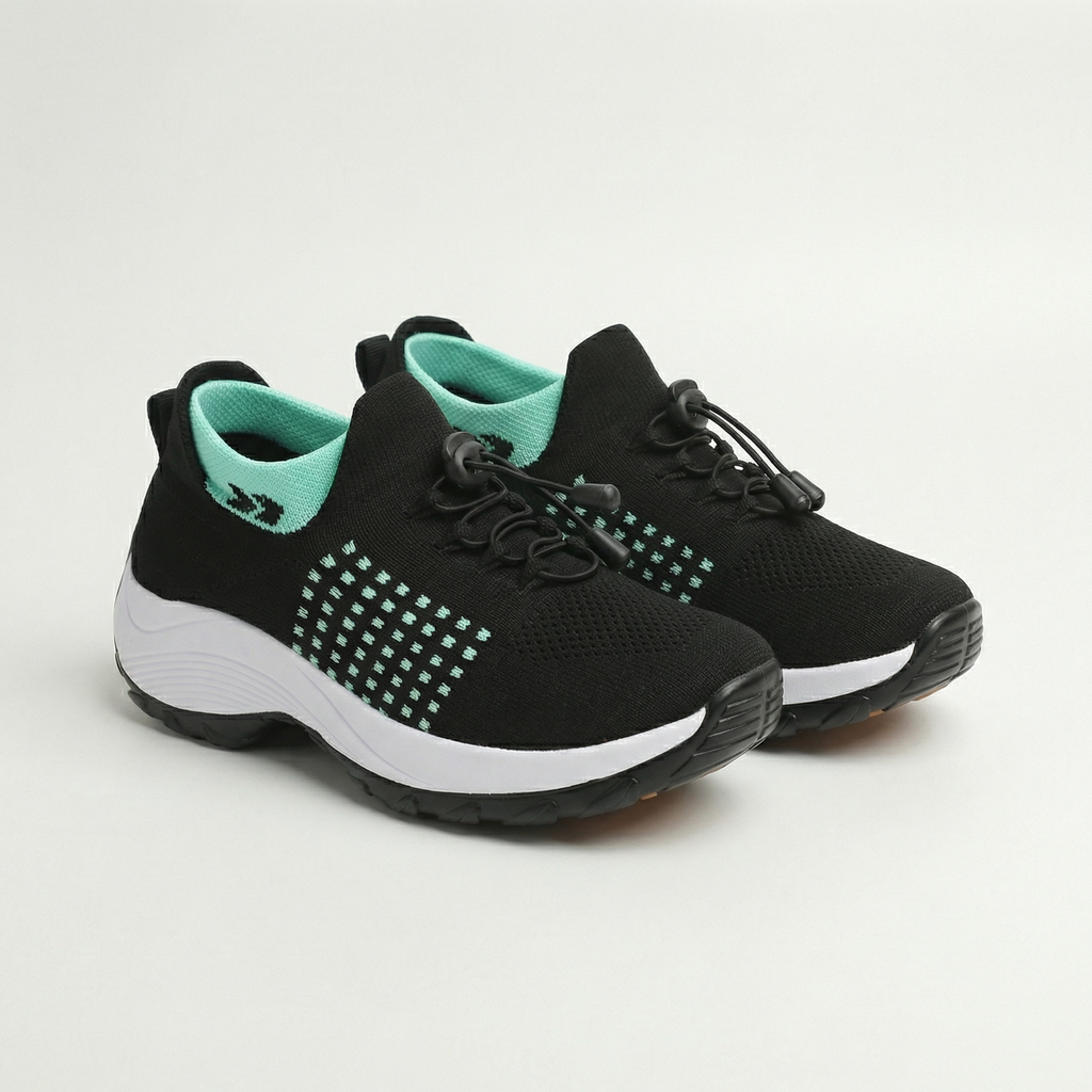 Green Black Knit Orthopedic Walking Shoes for Everyday Comfort