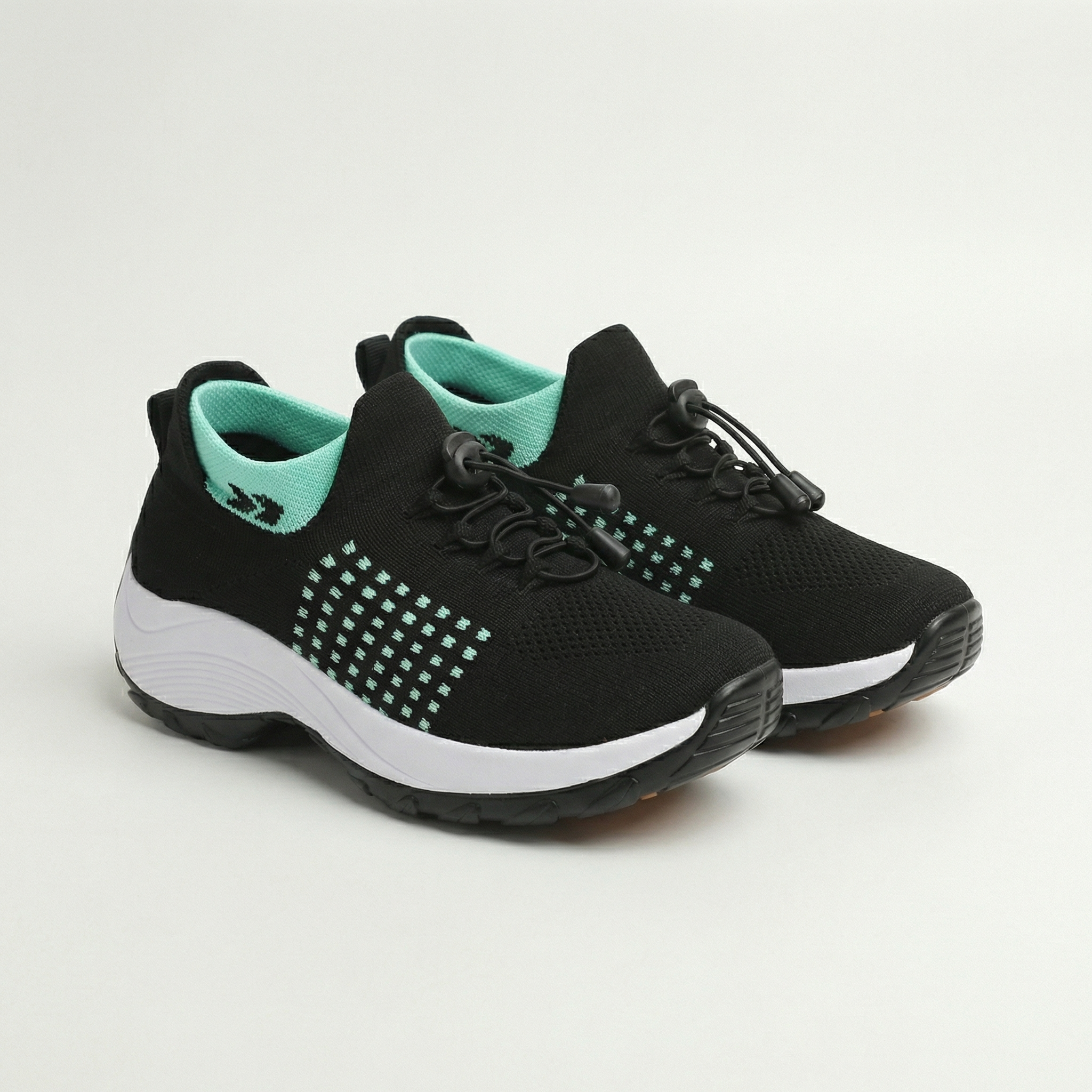 Green Black Knit Orthopedic Walking Shoes for Everyday Comfort