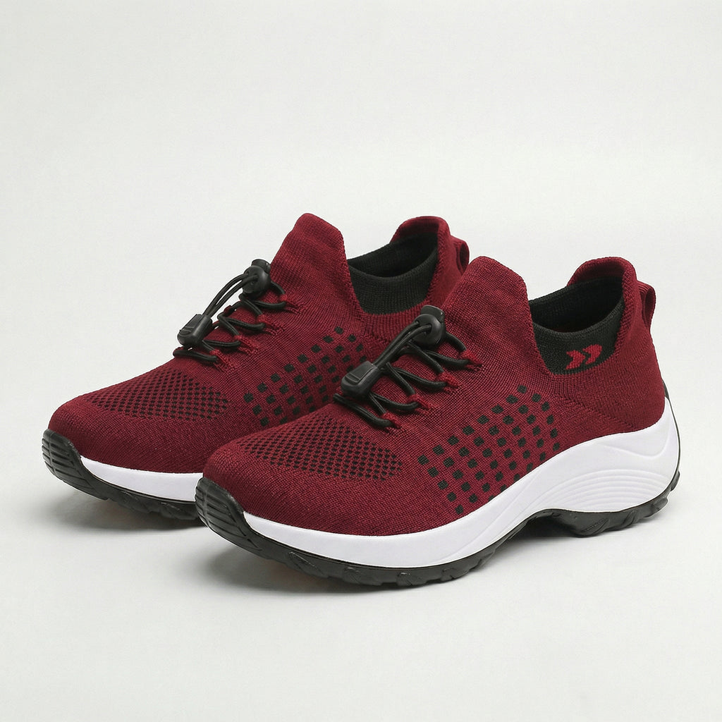 Black Red Knit Orthopedic Walking Shoes with Arch Support for Women