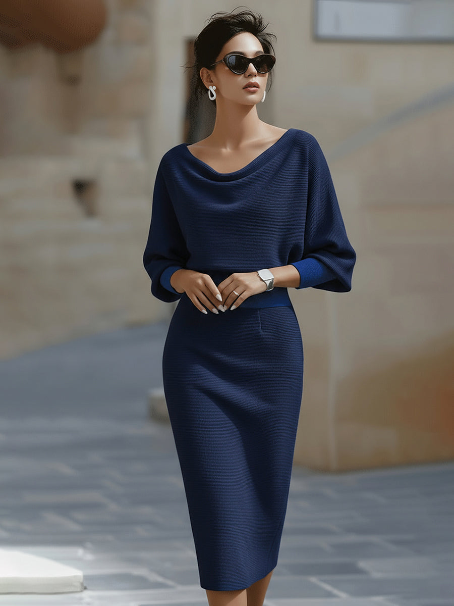 Elegant Draped Batwing Midi Dress for Effortless Everyday Style