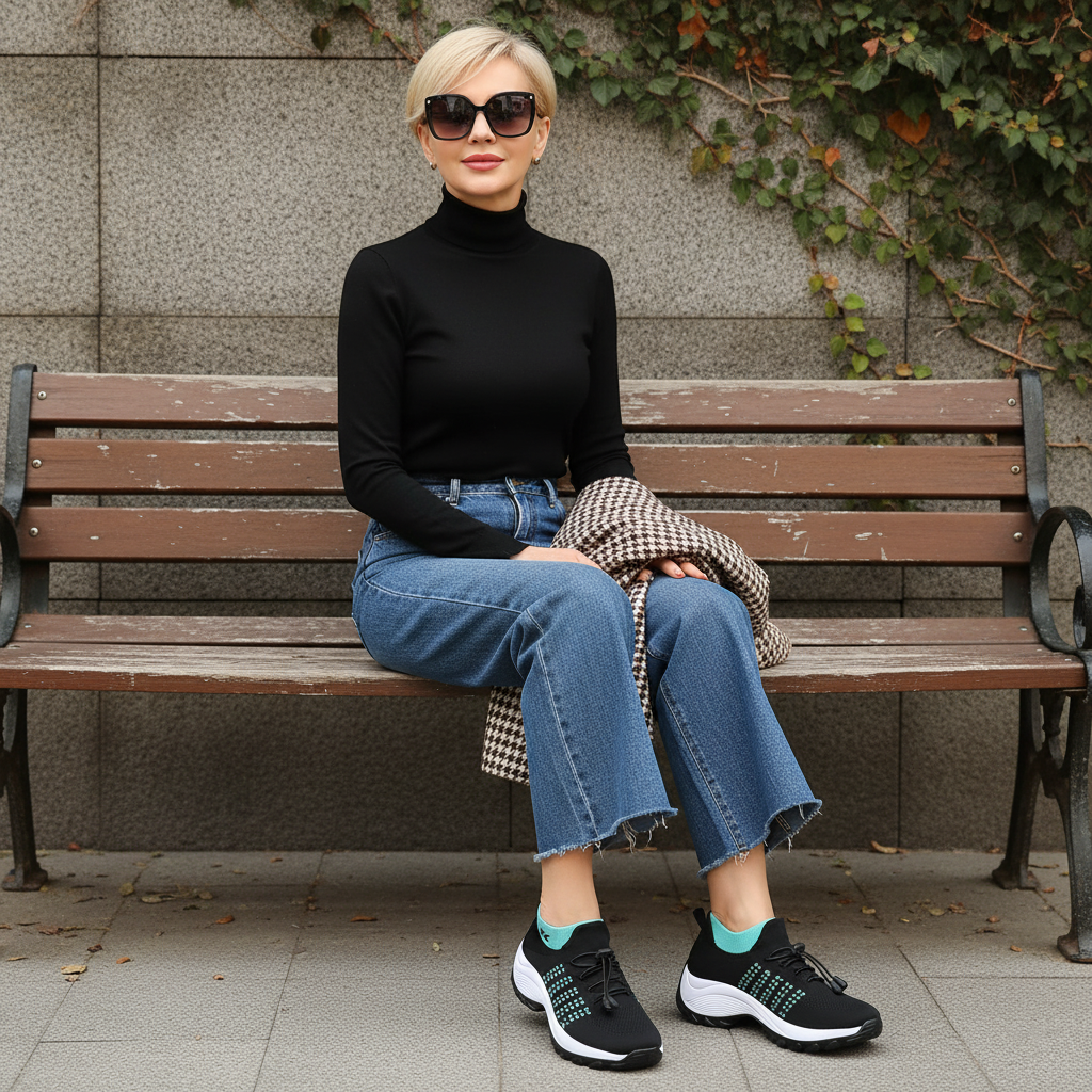 Green Black Knit Orthopedic Walking Shoes for Everyday Comfort