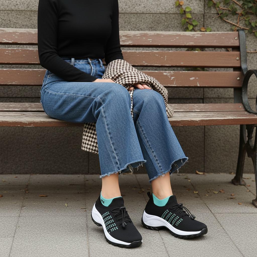 Green Black Knit Orthopedic Walking Shoes for Everyday Comfort