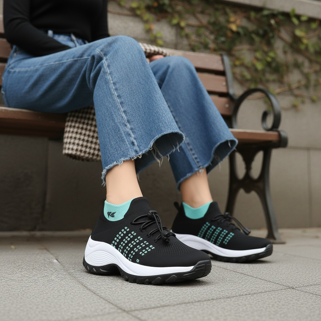 Green Black Knit Orthopedic Walking Shoes for Everyday Comfort