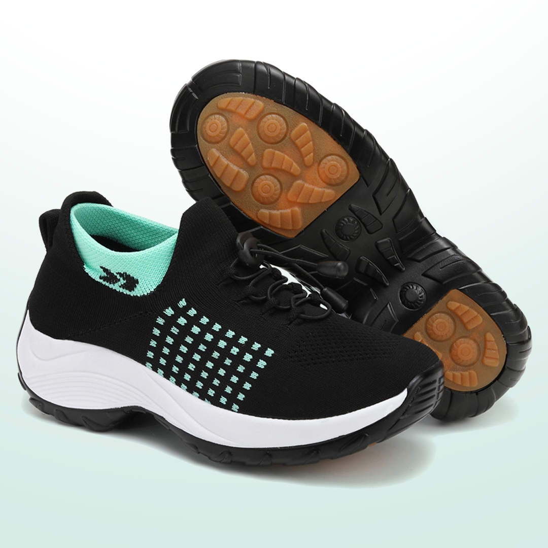 Green Black Knit Orthopedic Walking Shoes for Everyday Comfort