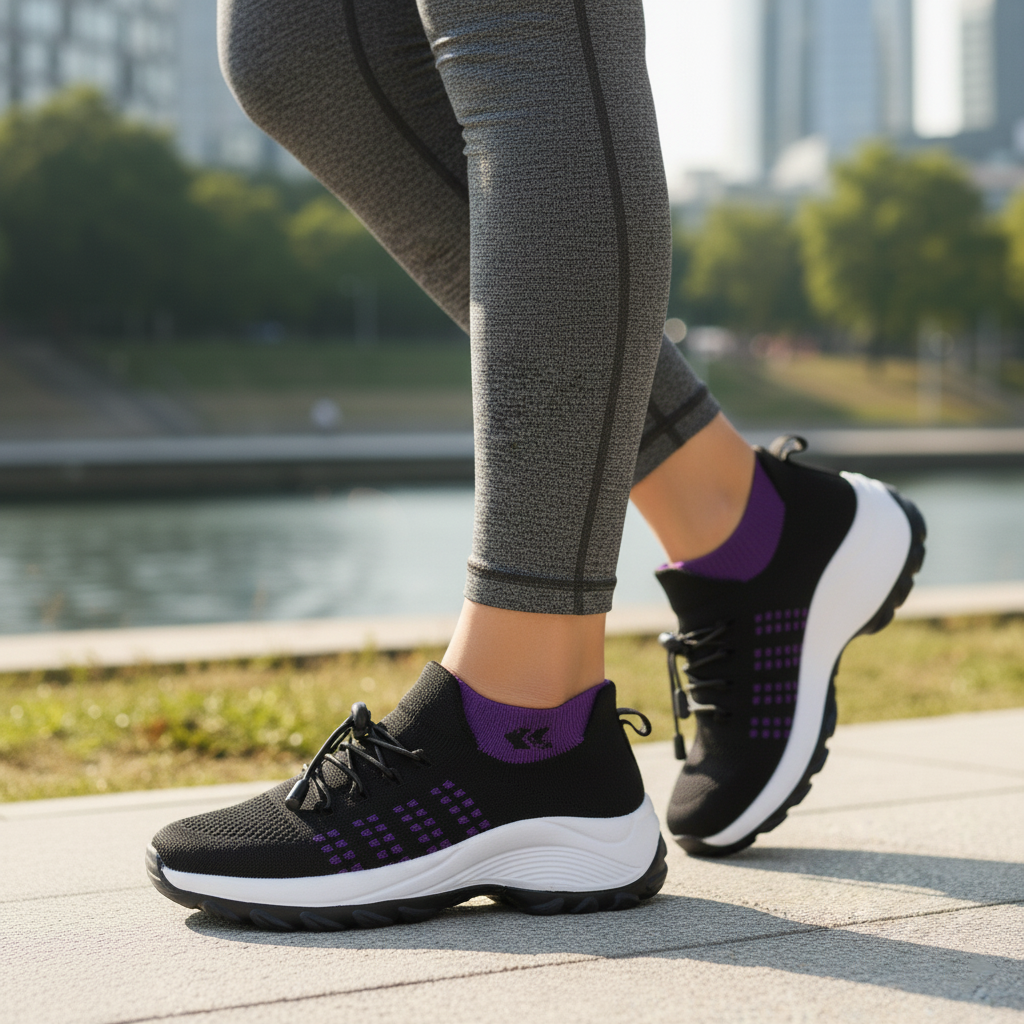 Purple Black Orthopedic Walking Shoes with Arch Support for Women