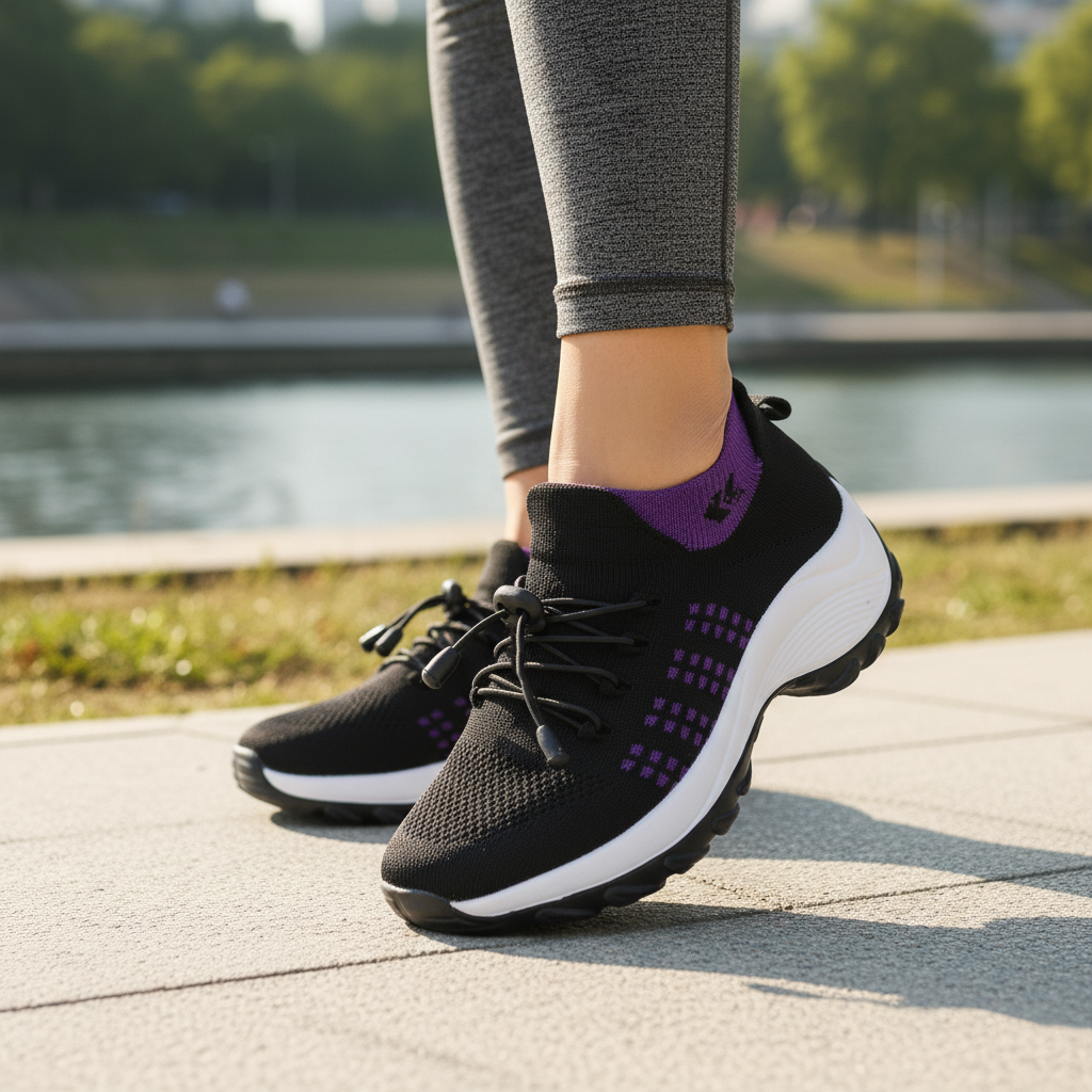 Purple Black Orthopedic Walking Shoes with Arch Support for Women