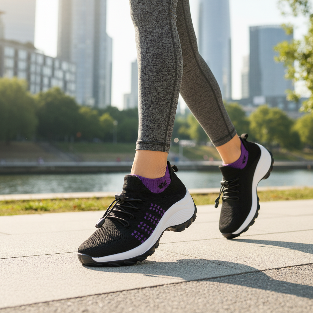 Purple Black Orthopedic Walking Shoes with Arch Support for Women