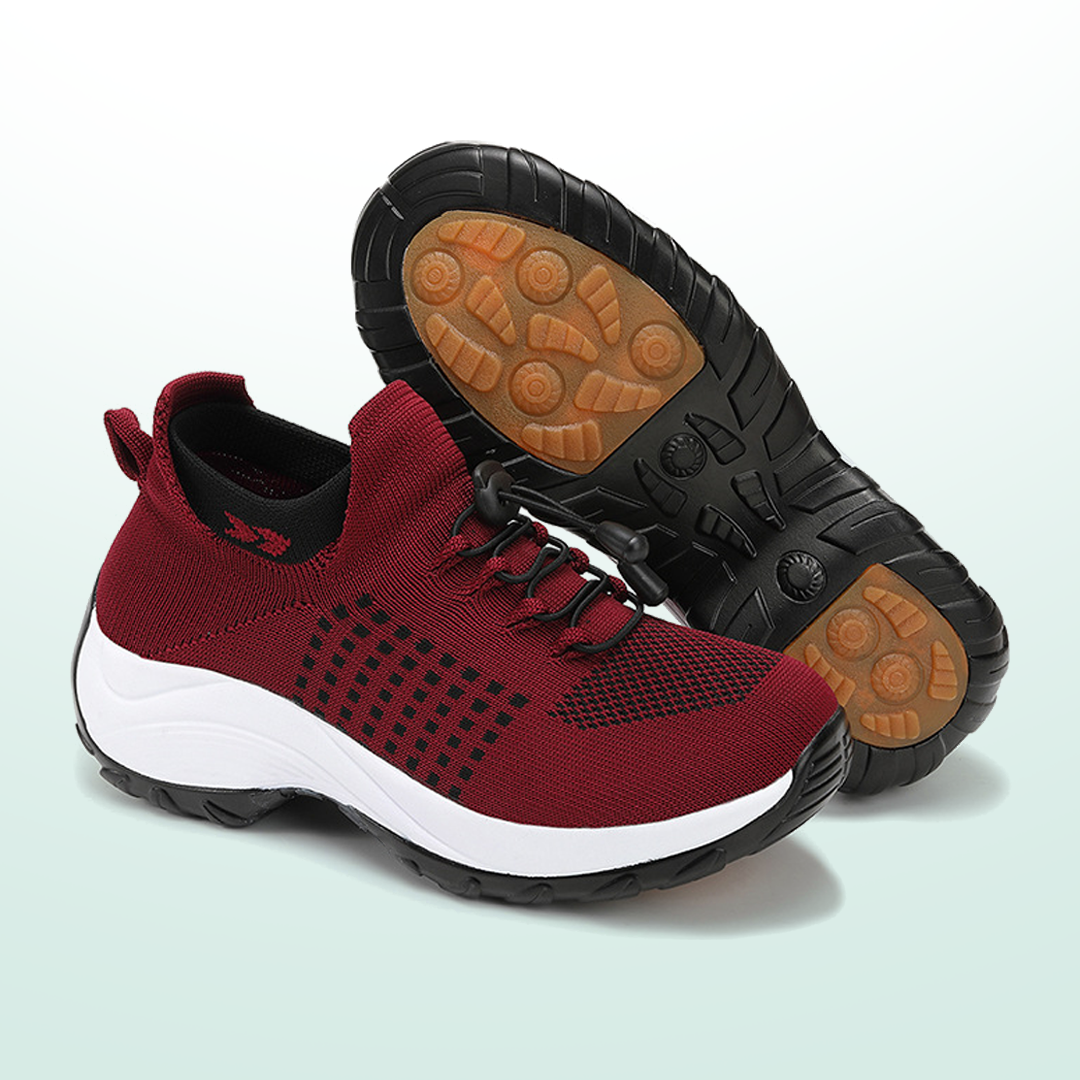 Black Red Knit Orthopedic Walking Shoes with Arch Support for Women