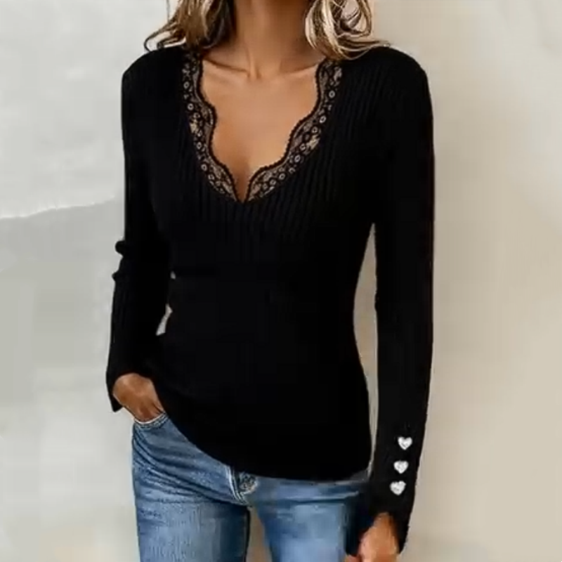 Limited-Time Offer: Women's Ribbed Knit V-Neck and Lace Tops – Elegant, Comfortable Essentials
