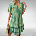 Boho Print V-Neck Mini Dress for Women – Tahlia