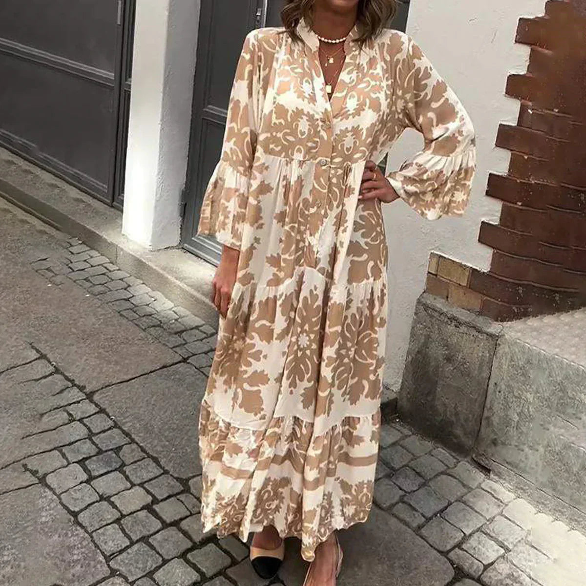Floral Midi Dress for Women – Long Sleeve Valencia