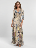 Margaret | Three Quarter Sleeve Floral Maxi Wrap Dress