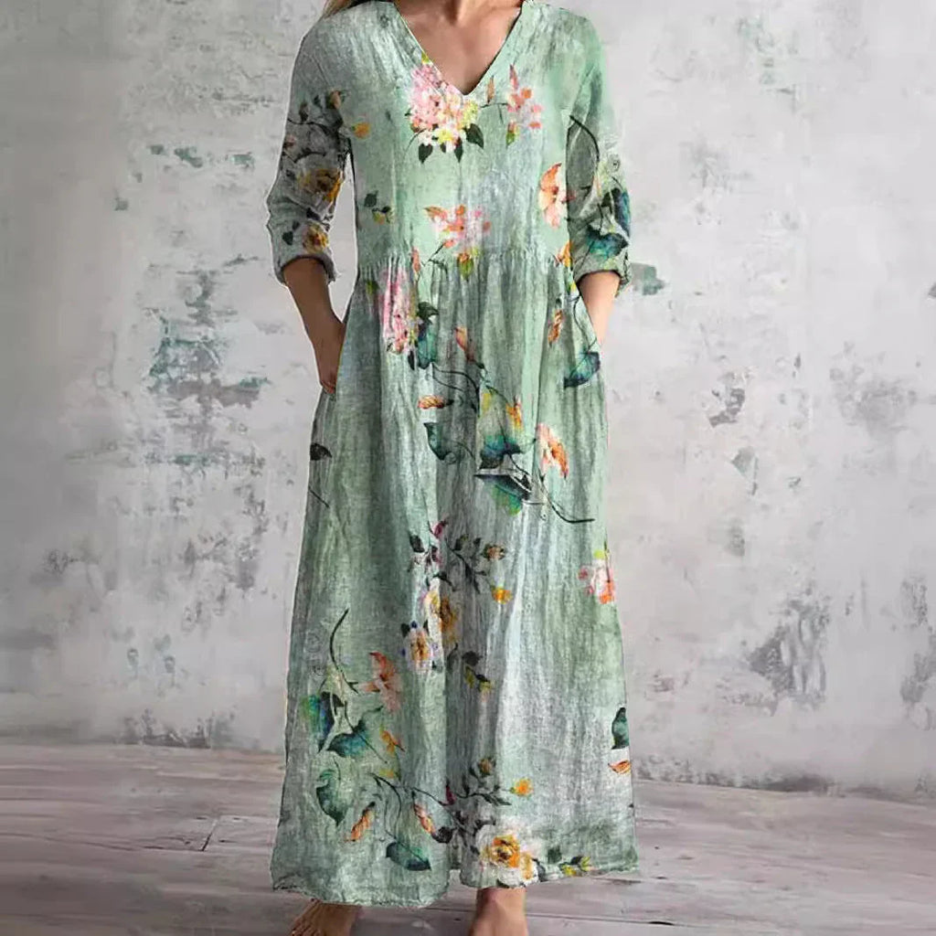 Chic Boho Floral Print Midi Dress