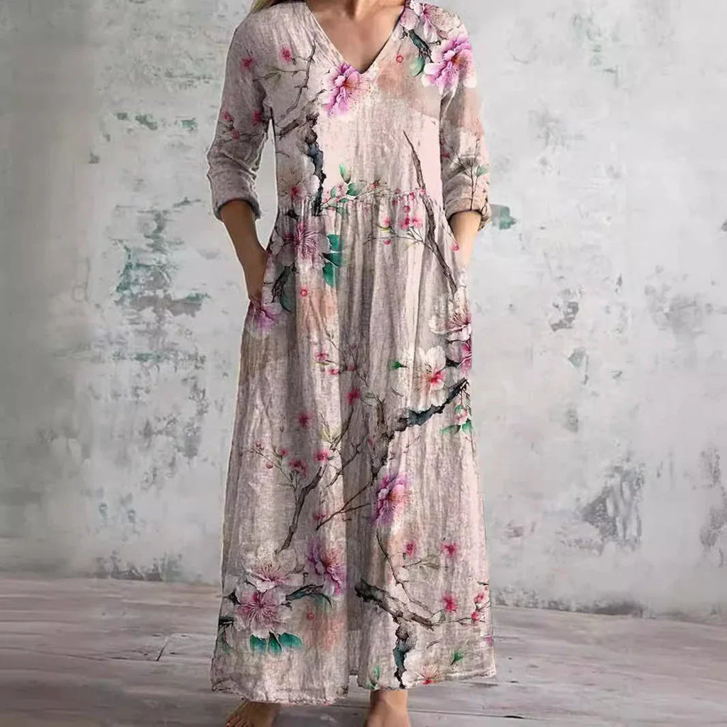 Chic Boho Floral Print Midi Dress