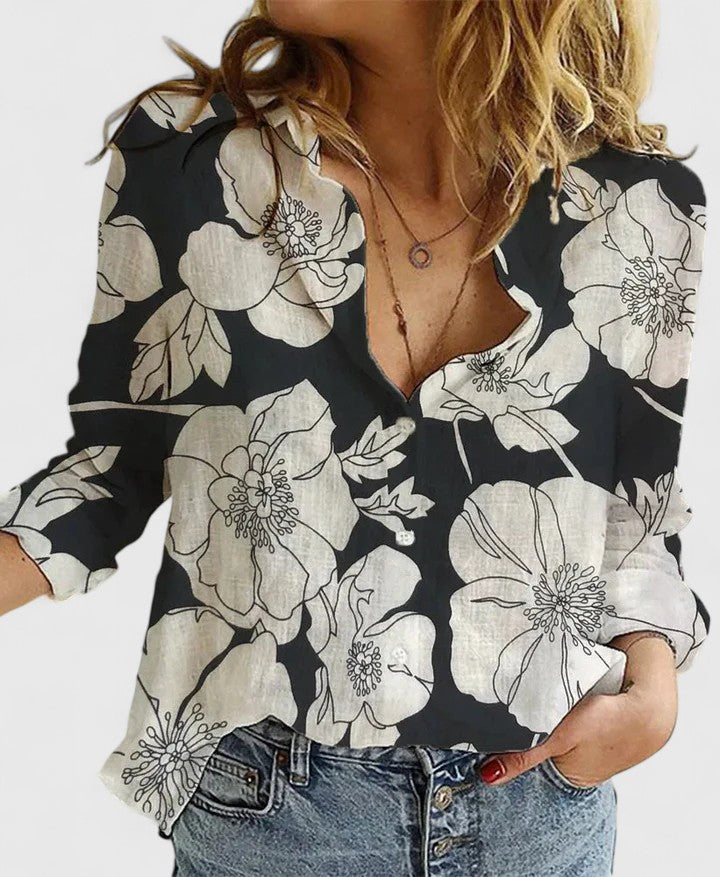 Floral V-Neck Long Sleeve Blouse for Women – Winifred