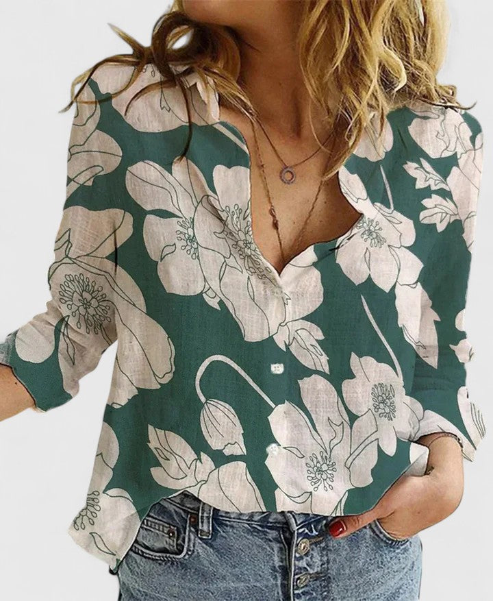 Floral V-Neck Long Sleeve Blouse for Women – Winifred