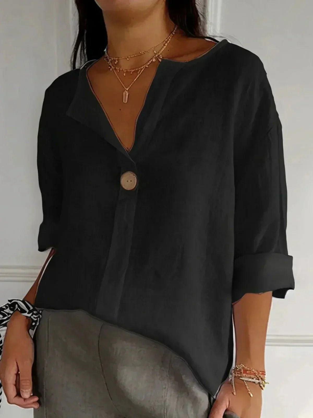 Women's V-Neck Casual Linen Blouse