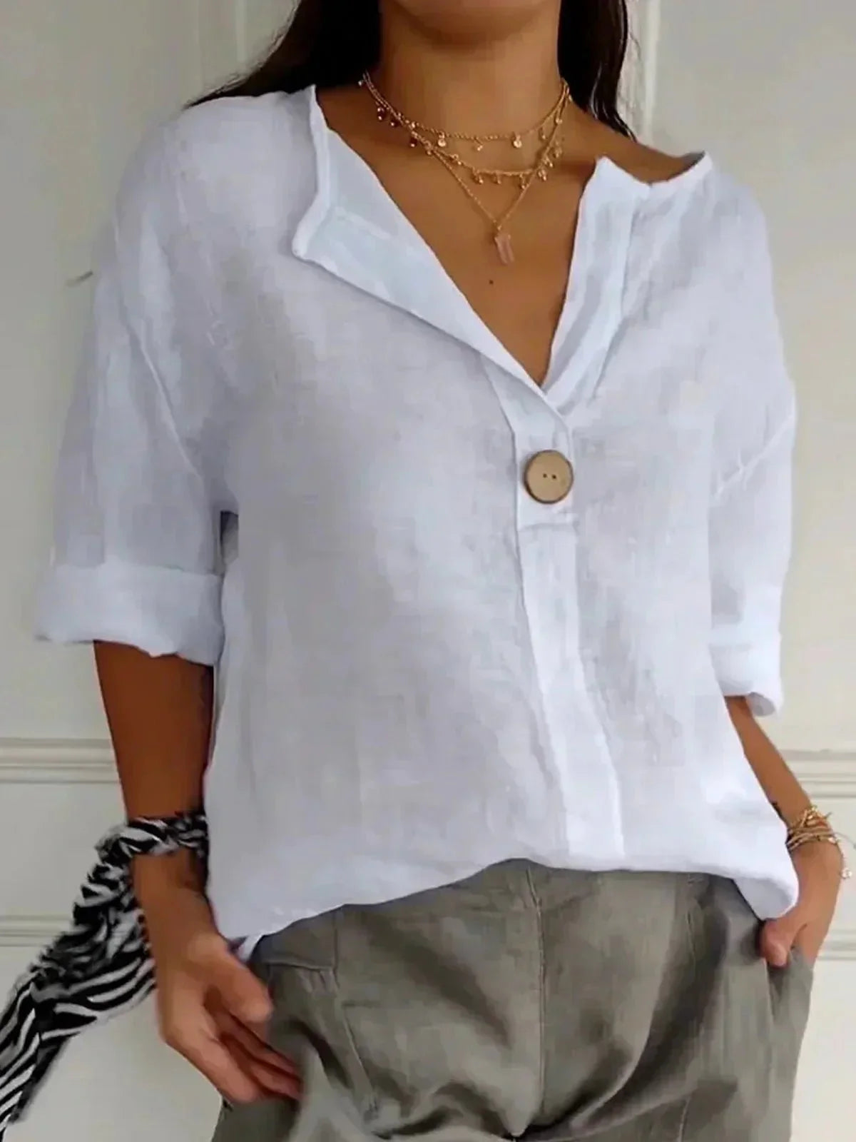 Women's V-Neck Casual Linen Blouse