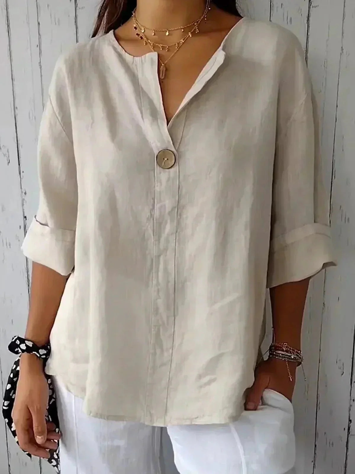 Women's V-Neck Casual Linen Blouse